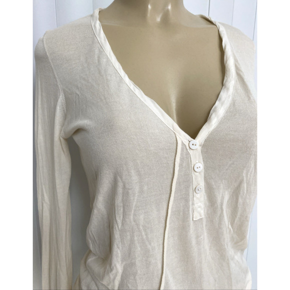 Liviana Conti Long Sleeve Top Blouse Silk Cotton Ivory V neck Knit Button M - Picture 5 of 9